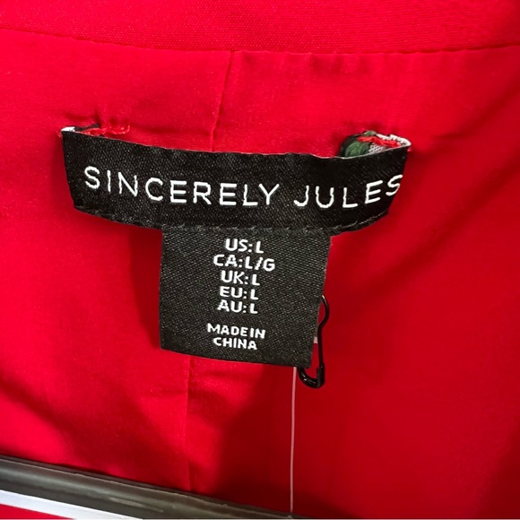 Sincerely Jules True Red Double Breasted Military Look Blazer Jacket Size Large - Picture 3 of 5